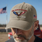 250 Years of Blessing Washed Cap, 1776 2026 Eagle Cross Embroidered Cap