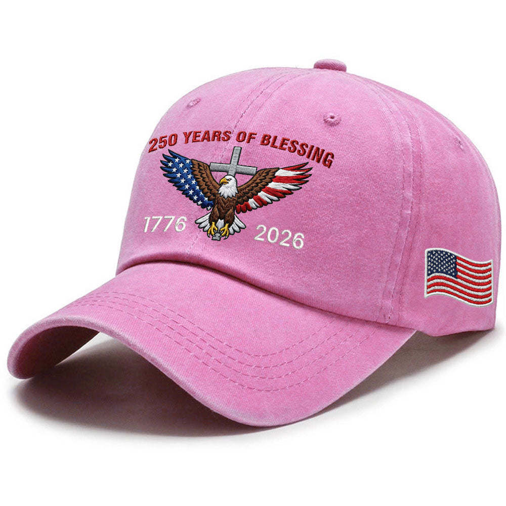 250 Years of Blessing Washed Cap, 1776 2026 Eagle Cross Embroidered Cap