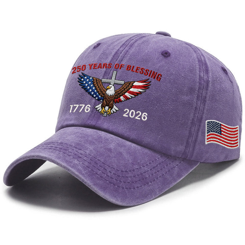 250 Years of Blessing Washed Cap, 1776 2026 Eagle Cross Embroidered Cap