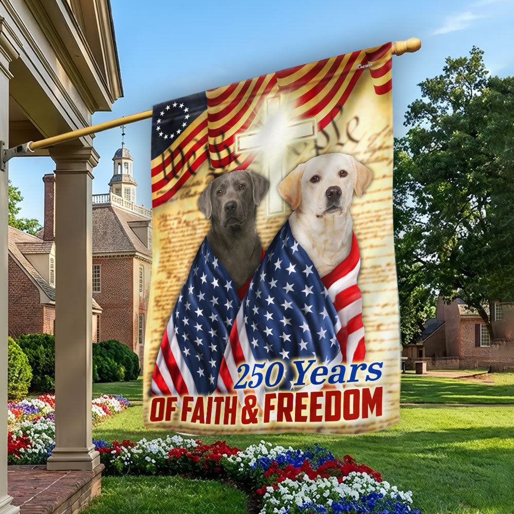 250 Years Patriotic Yellow and Silver Labrador Dog American Flag