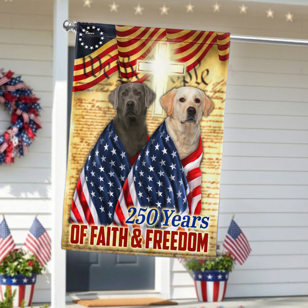 250 Years Patriotic Yellow and Silver Labrador Dog American Flag