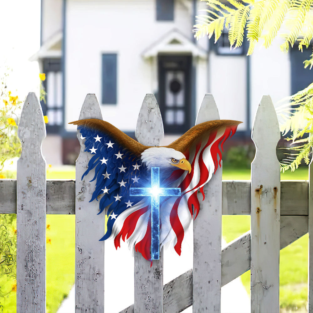 Patriotic Christian Eagle Cross Hanging Metal Sign, 250 Years Wall Art Decor