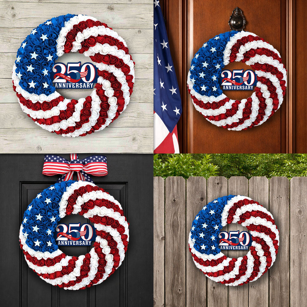 America 250th Anniversary Wreath, 1776 2026 Patriotic Front Door Decor