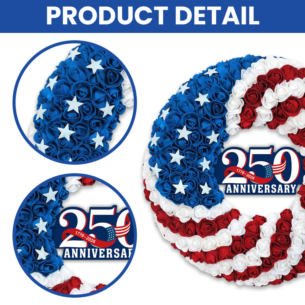 America 250th Anniversary Wreath, 1776 2026 Patriotic Front Door Decor