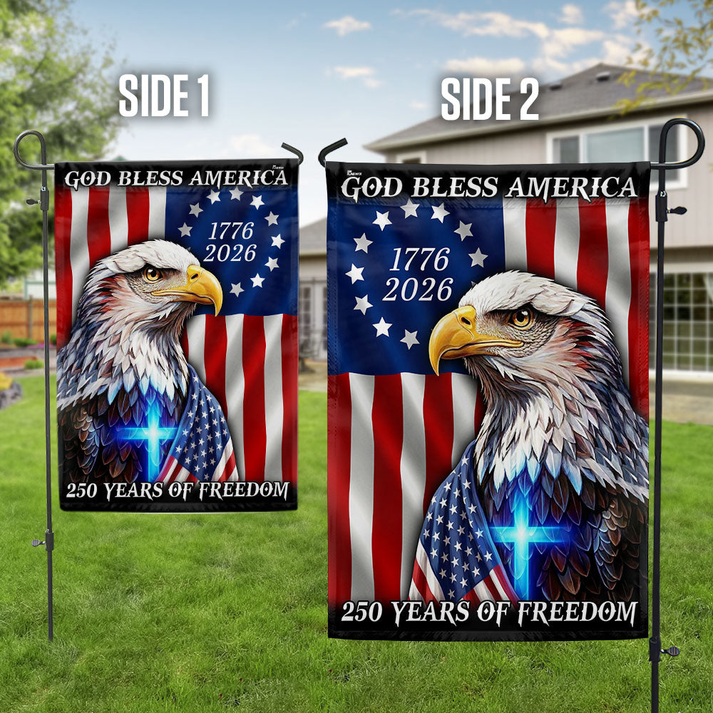 250 Years of Freedom 1776 2026 Flag, God Bless America Eagle Cross Flag