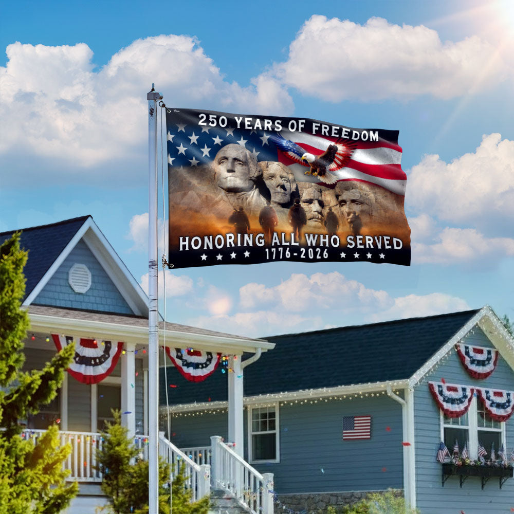 250 Years of Freedom Veterans Grommet Flag, Mt Rushmore 1776 2026 American Flag