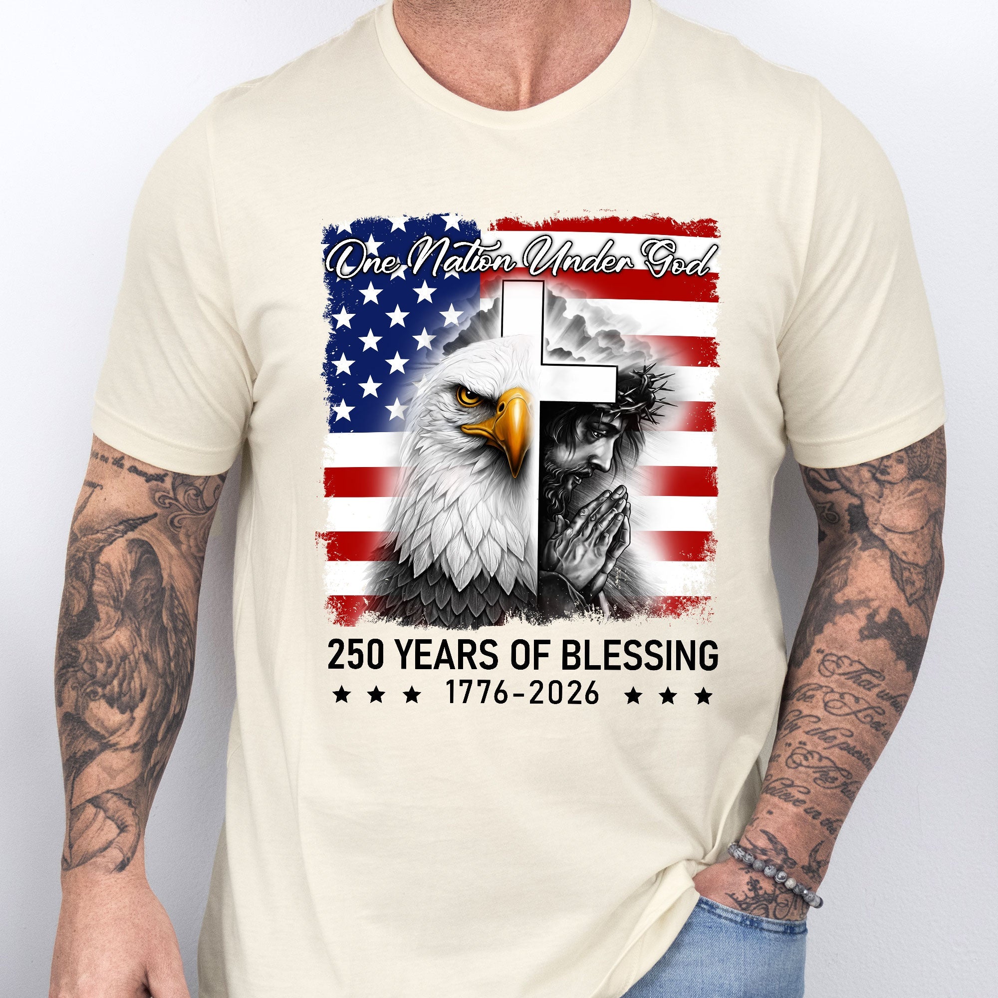 Patriot Christian 250 Years of Blessing T-Shirt, One Nation Under God Tee