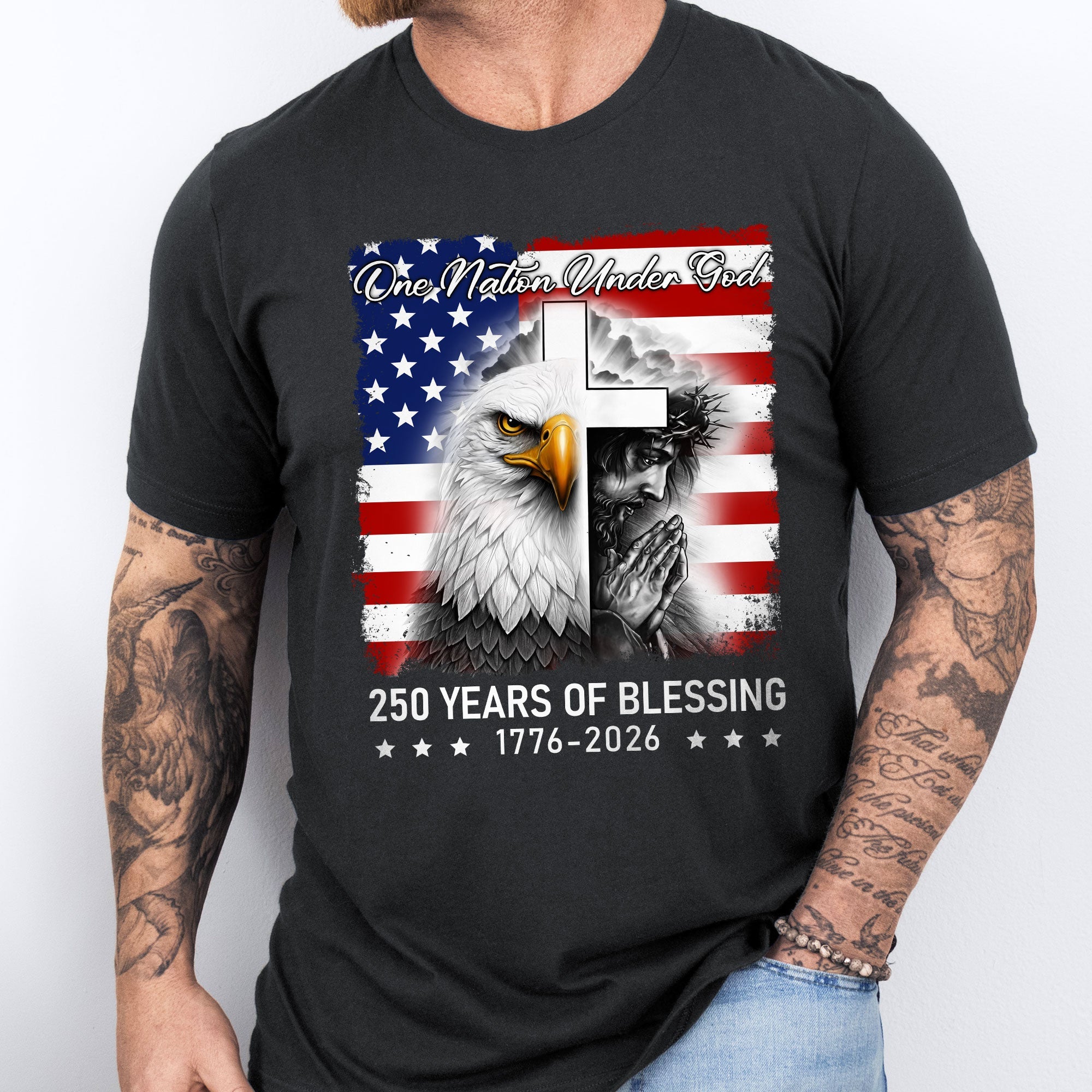 Patriot Christian 250 Years of Blessing T-Shirt, One Nation Under God Tee