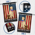 250 Years American Flag with Patriotic Yellow Labrador, US Veteran Dog Flag