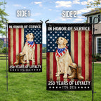 250 Years American Flag with Patriotic Yellow Labrador, US Veteran Dog Flag