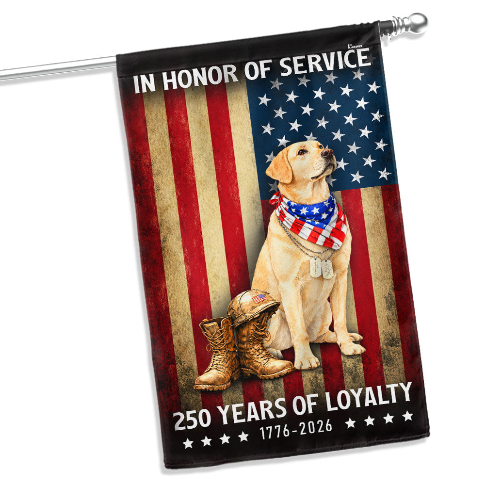 250 Years American Flag with Patriotic Yellow Labrador, US Veteran Dog Flag