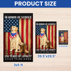 250 Years American Flag with Patriotic Yellow Labrador, US Veteran Dog Flag