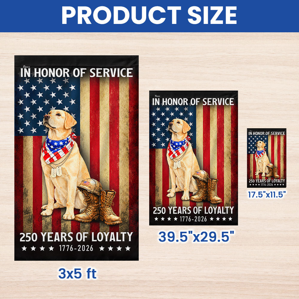 250 Years American Flag with Patriotic Yellow Labrador, US Veteran Dog Flag
