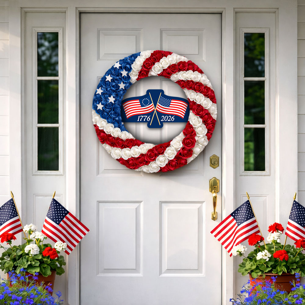 250th Anniversary Wreath, American Betsy Ross Flag Patriotic Front Door Decor