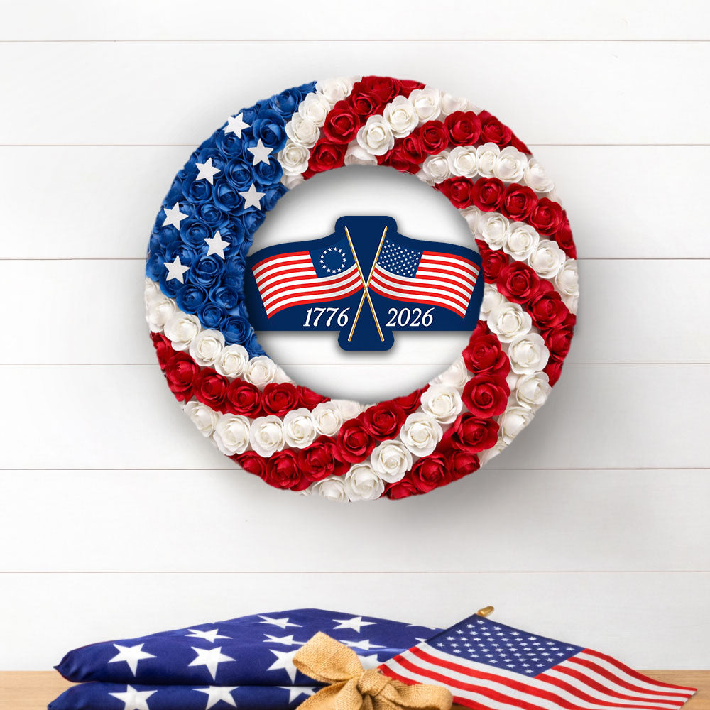 250th Anniversary Wreath, American Betsy Ross Flag Patriotic Front Door Decor