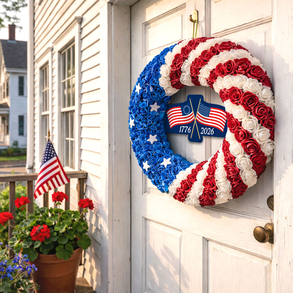 250th Anniversary Wreath, American Betsy Ross Flag Patriotic Front Door Decor