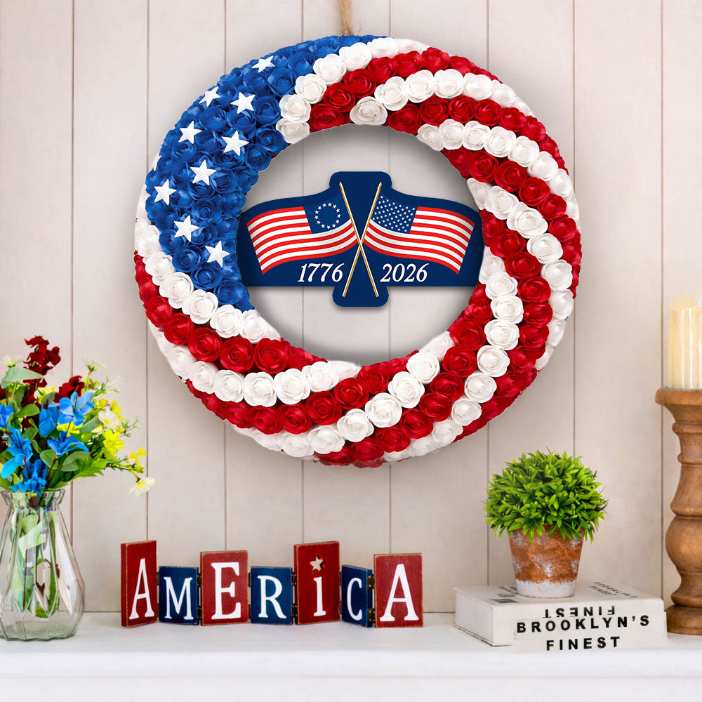 250th Anniversary Wreath, American Betsy Ross Flag Patriotic Front Door Decor