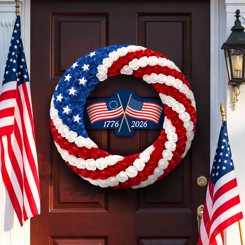 250th Anniversary Wreath, American Betsy Ross Flag Patriotic Front Door Decor