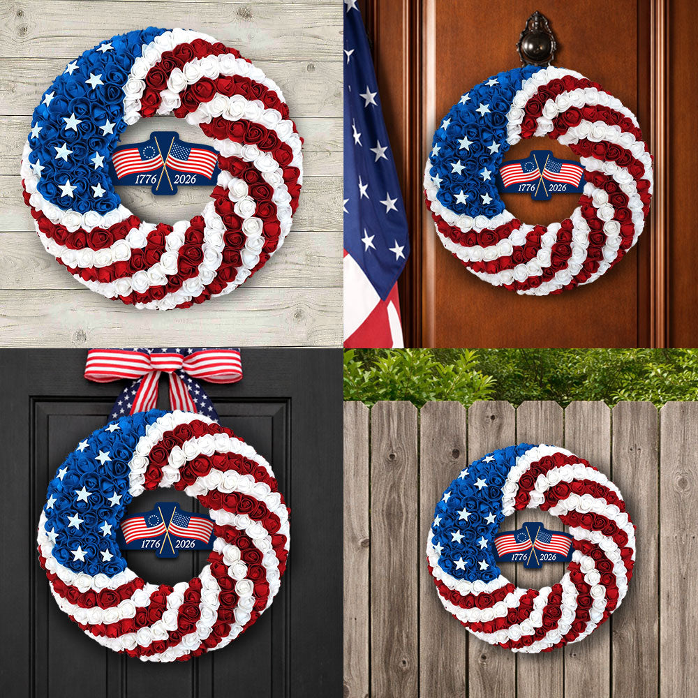 250th Anniversary Wreath, American Betsy Ross Flag Patriotic Front Door Decor