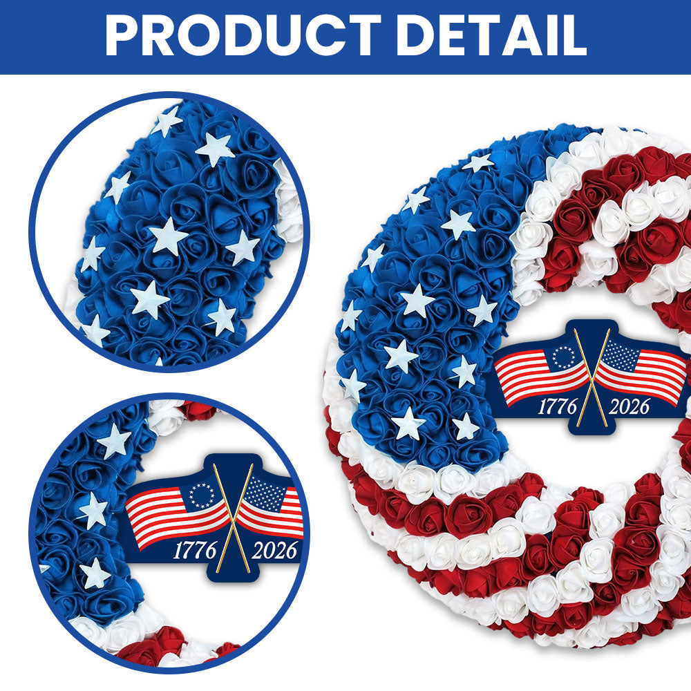 250th Anniversary Wreath, American Betsy Ross Flag Patriotic Front Door Decor