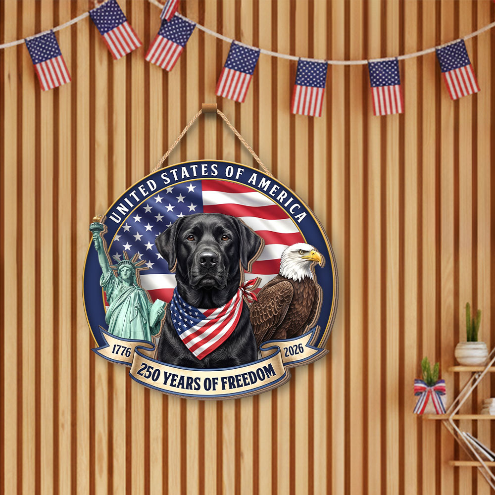 Patriotic Labrador Retriever Hanging Sign, 250 Years Wooden Decor for Dog Lovers