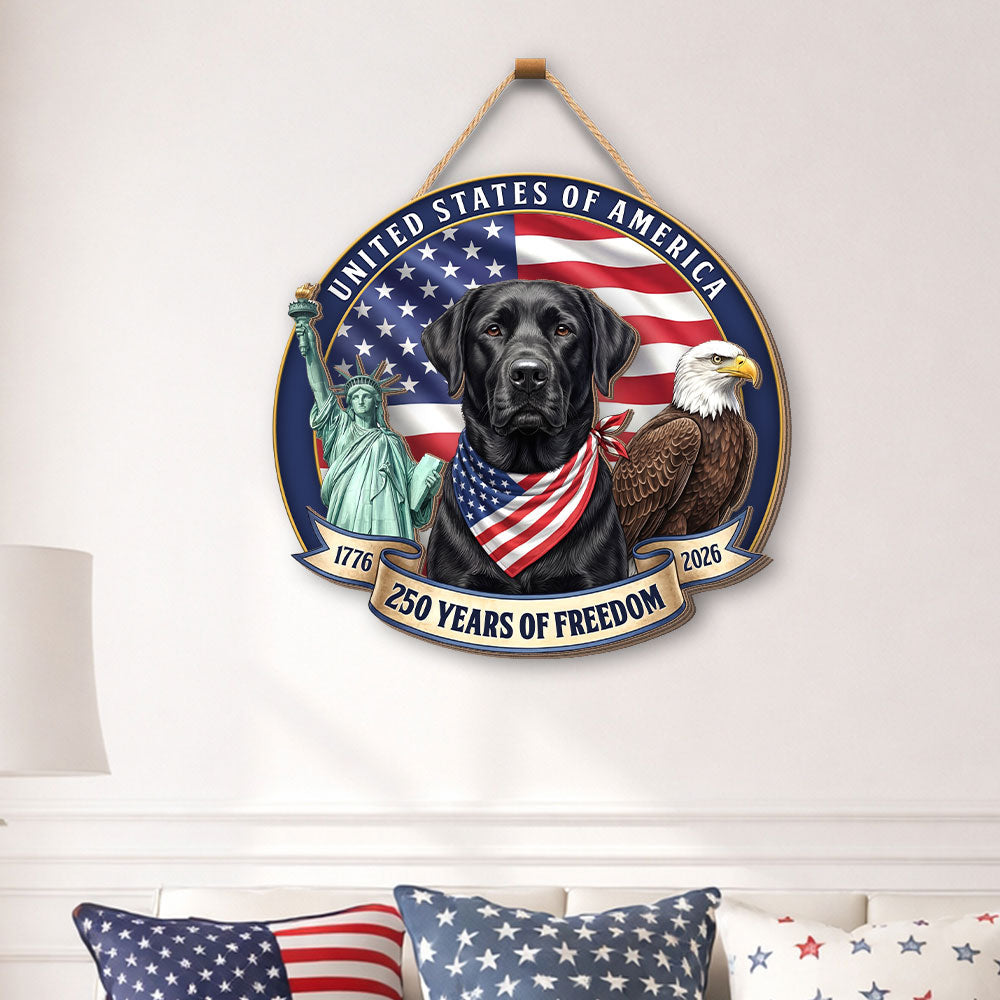 Patriotic Labrador Retriever Hanging Sign, 250 Years Wooden Decor for Dog Lovers
