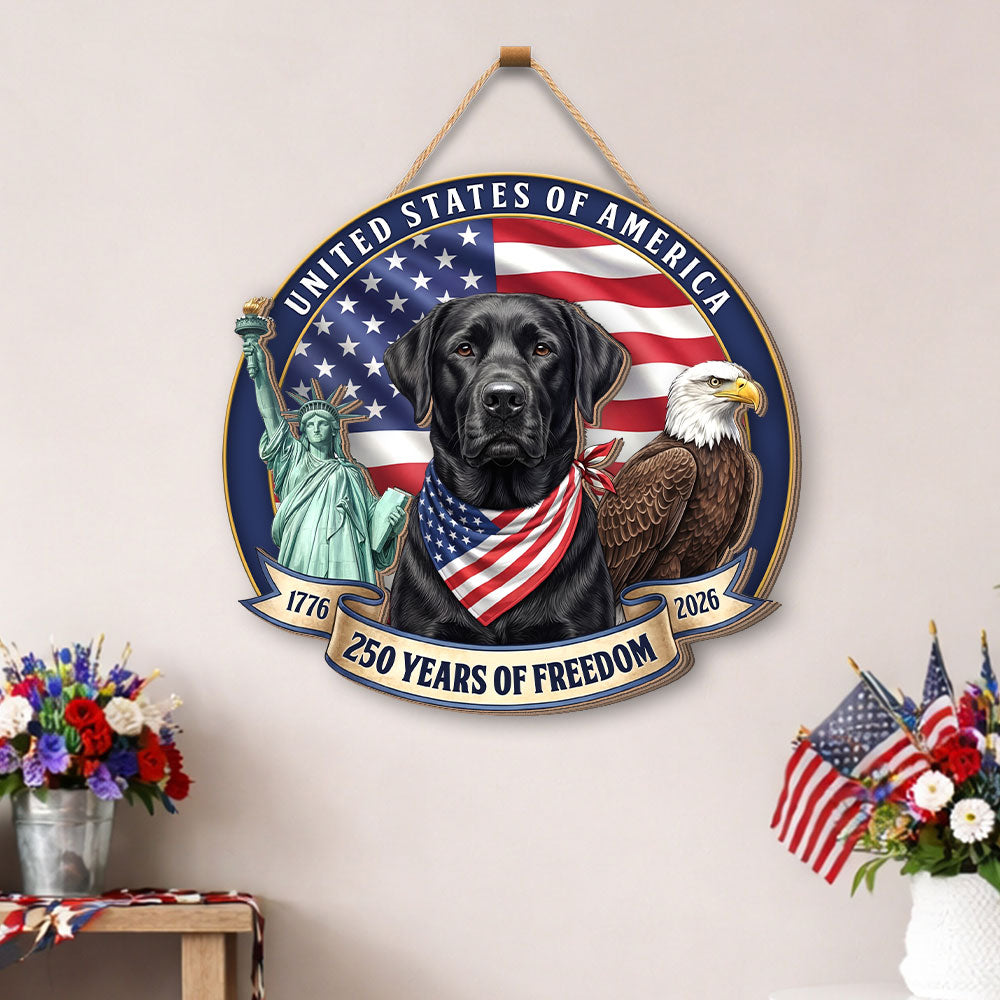 Patriotic Labrador Retriever Hanging Sign, 250 Years Wooden Decor for Dog Lovers