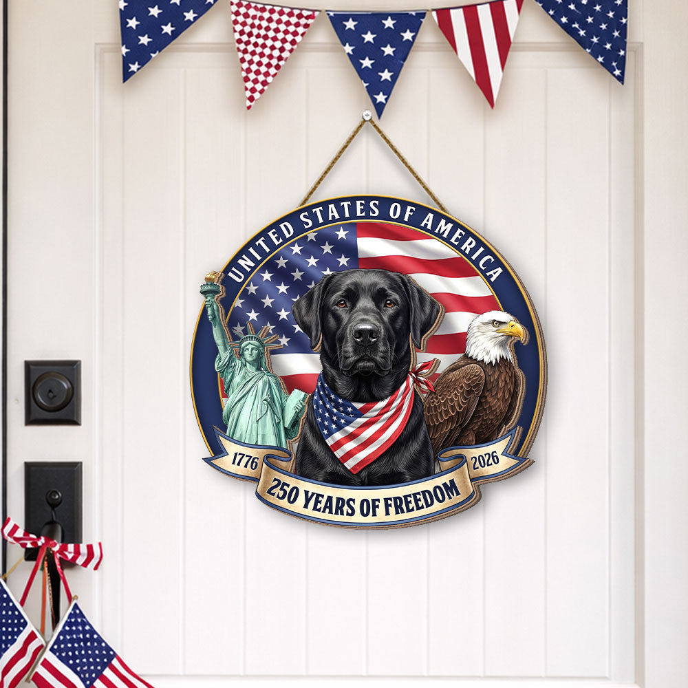 Patriotic Labrador Retriever Hanging Sign, 250 Years Wooden Decor for Dog Lovers