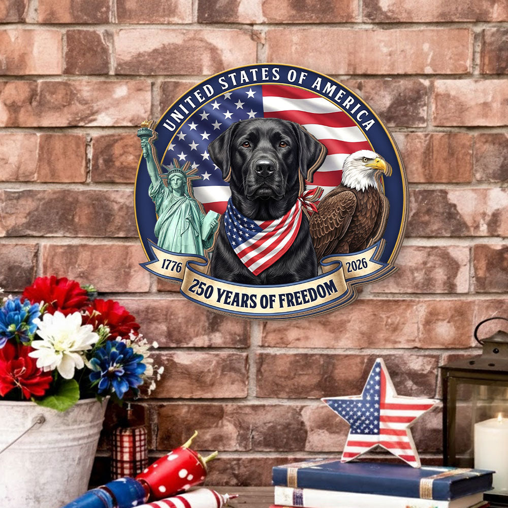Patriotic Labrador Retriever Hanging Sign, 250 Years Wooden Decor for Dog Lovers