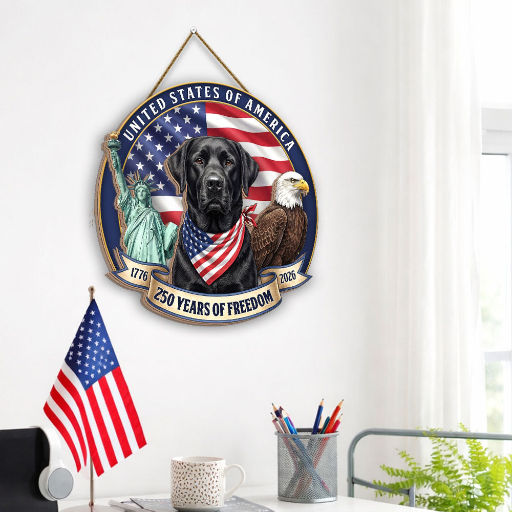 Patriotic Labrador Retriever Hanging Sign, 250 Years Wooden Decor for Dog Lovers