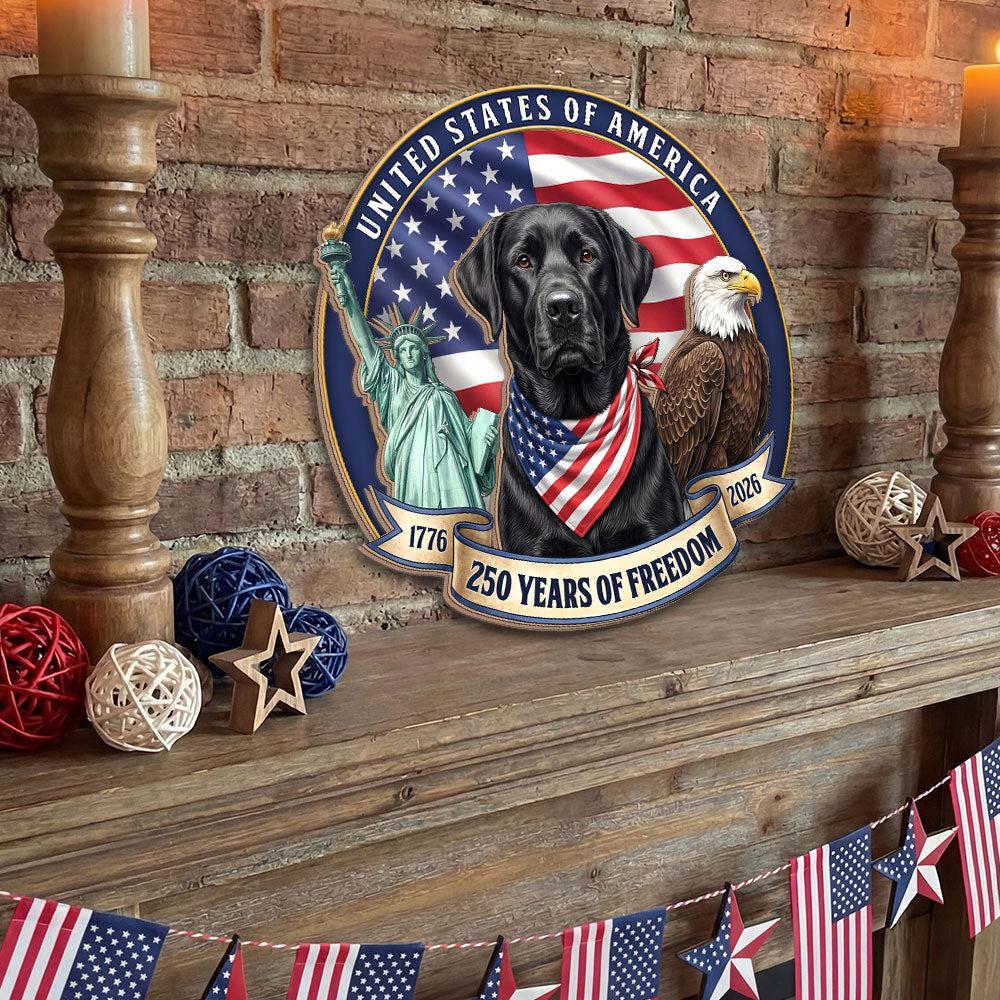 Patriotic Labrador Retriever Hanging Sign, 250 Years Wooden Decor for Dog Lovers