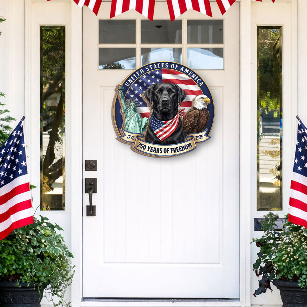 Patriotic Labrador Retriever Hanging Sign, 250 Years Wooden Decor for Dog Lovers
