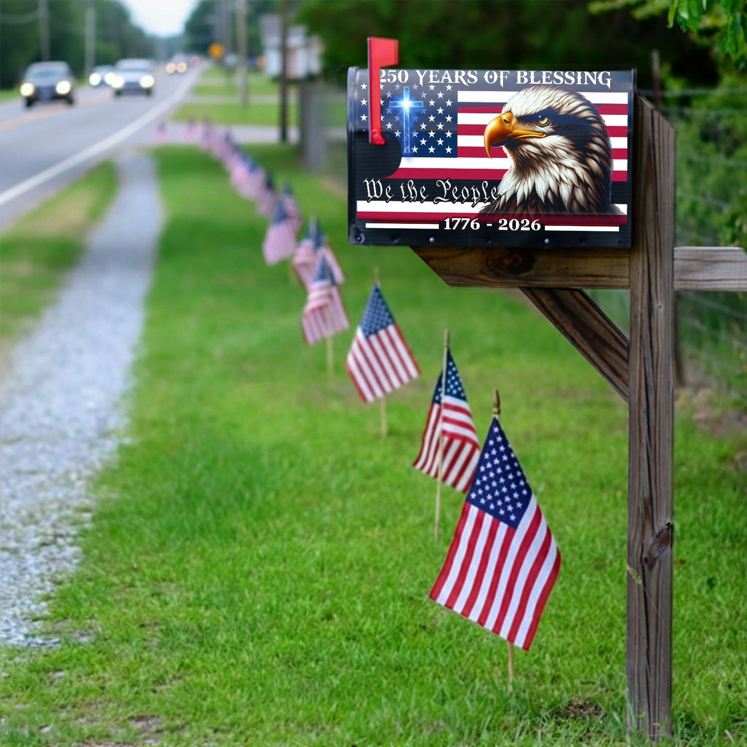 Patriotic 250 Years of Blessing, 1776 2026 American Flag Mailbox Cover