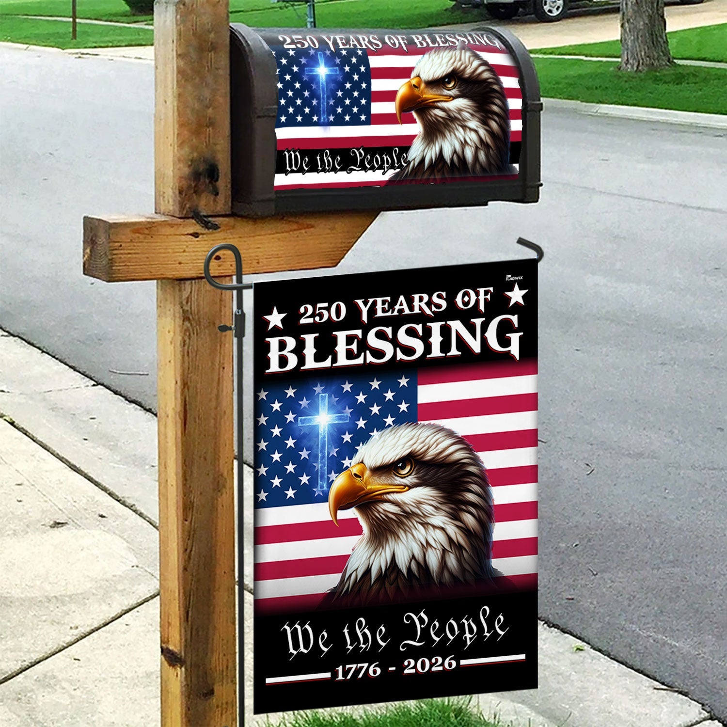 Patriotic 250 Years of Blessing, 1776 2026 American Flag Mailbox Cover