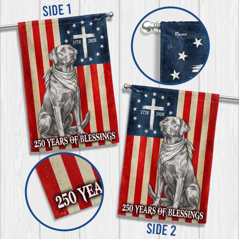 Patriotic Labrador Retriever Garden Flag, 250 Years of Blessings Betsy Ross Flag Decor