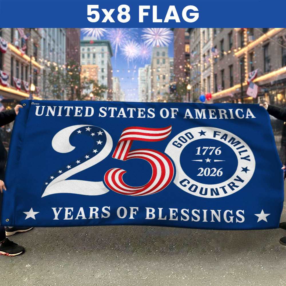 Patriotic 250 Years of Blessings Flag, United States of America  1776 2026 Grommet Flag