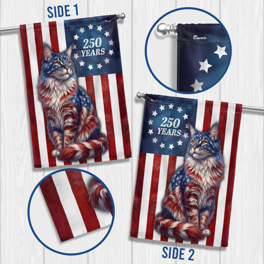 Flagwix Patriotic Cat Garden Flag, 250 Years Maine Coon Cat Betsy Ross Flag Decor