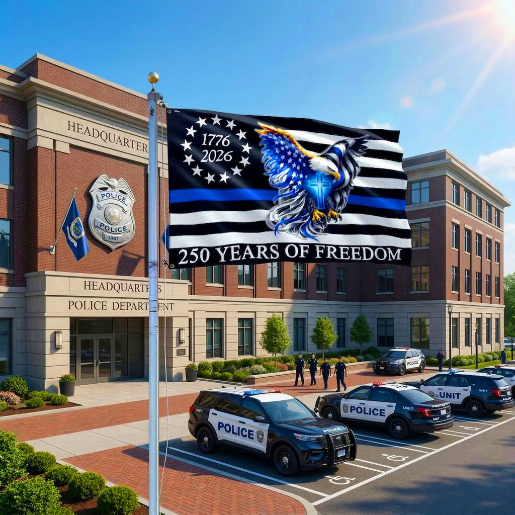 The Thin Blue Line Police Law Enforcement American Grommet Flag for 250 Years Decor
