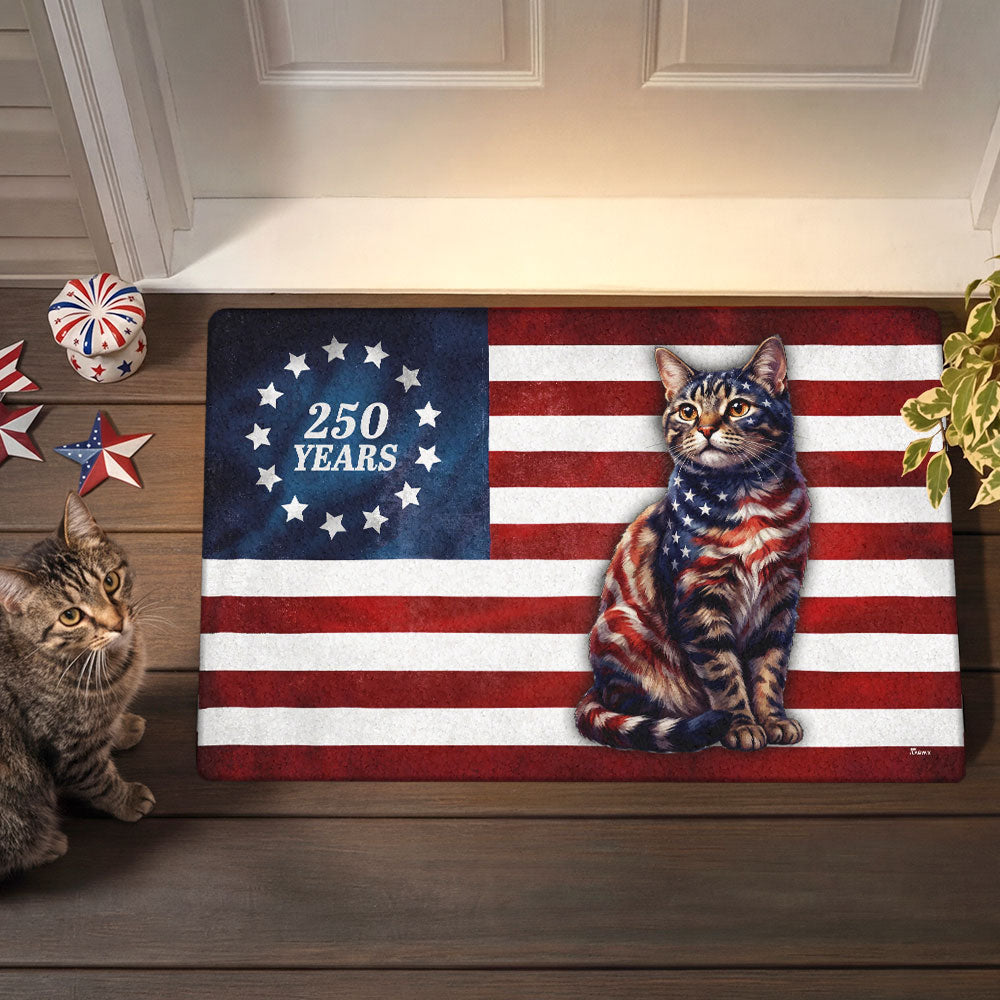 Flagwix Patriotic Cat Doormat, 250 Years Betsy Ross Flag Doormat for Cat Lover