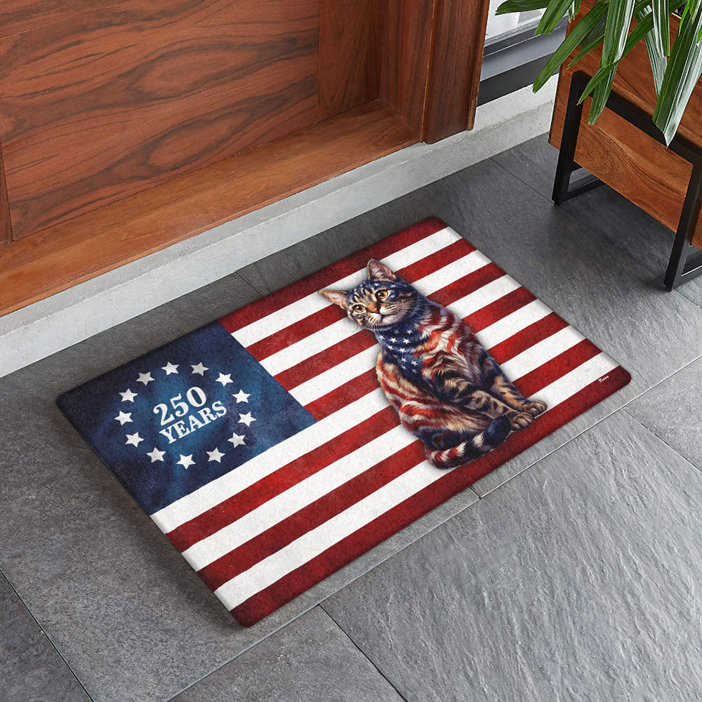 Flagwix Patriotic Cat Doormat, 250 Years Betsy Ross Flag Doormat for Cat Lover