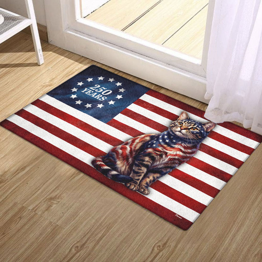 Flagwix Patriotic Cat Doormat, 250 Years Betsy Ross Flag Doormat for Cat Lover