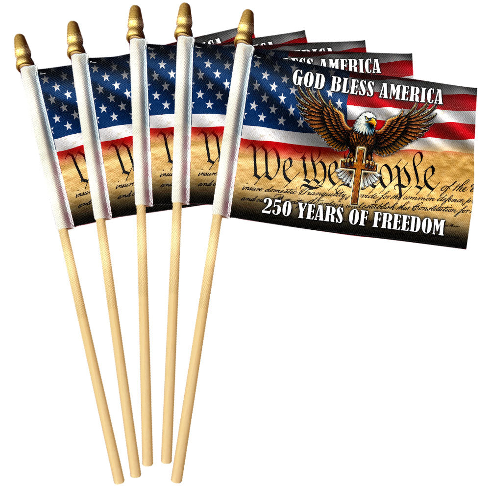 Patriotic Christian 250 Years Flag, God Bless America Handheld Flag Decor