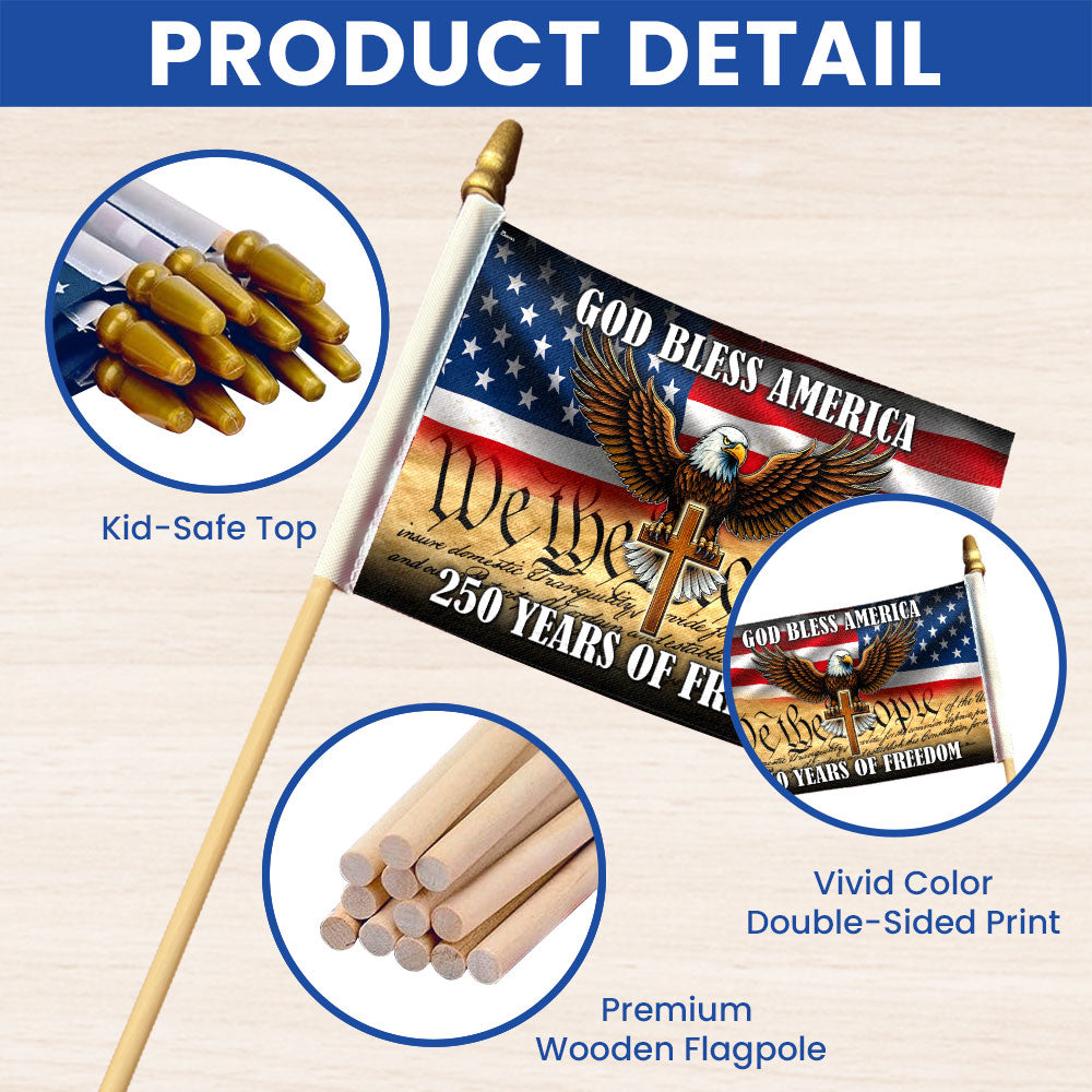 Patriotic Christian 250 Years Flag, God Bless America Handheld Flag Decor