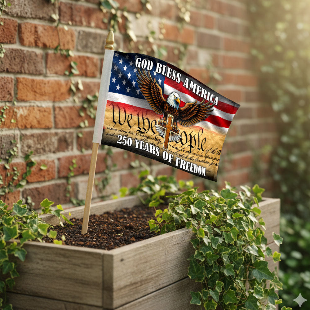 Patriotic Christian 250 Years Flag, God Bless America Handheld Flag Decor
