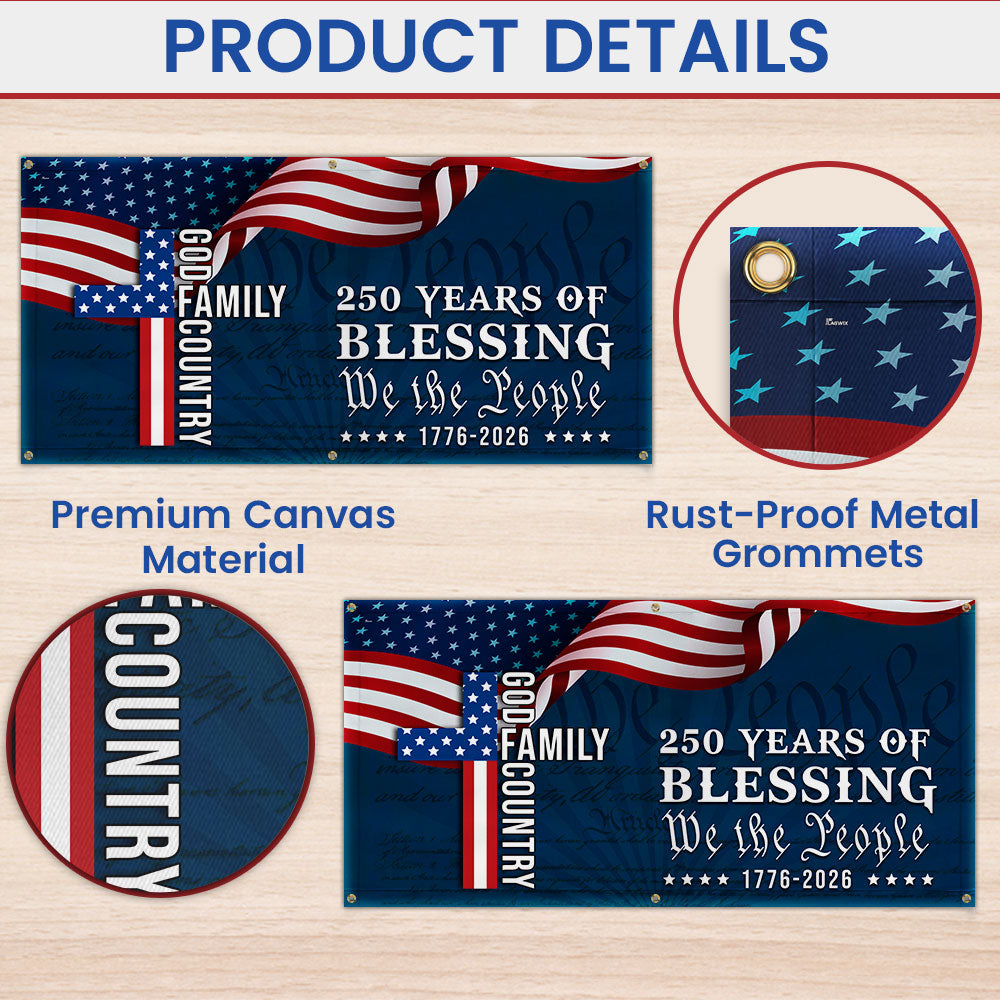 250 Years Blessing 1776 2026 Fence Banner, We The People American Flag Outdoor Decor
