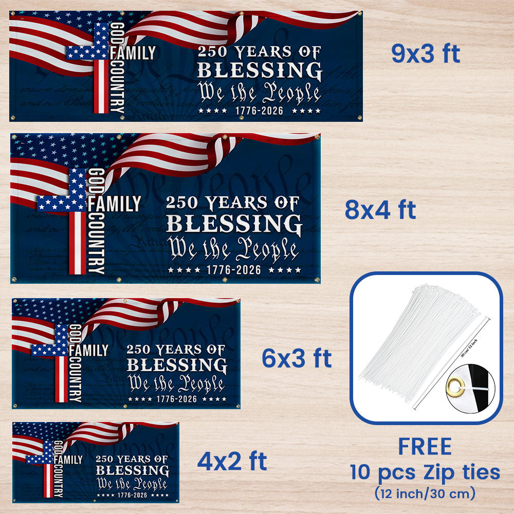 250 Years Blessing 1776 2026 Fence Banner, We The People American Flag Outdoor Decor