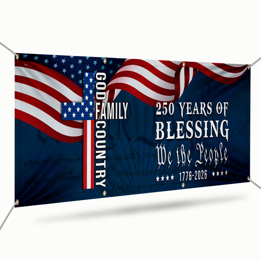 250 Years Blessing 1776 2026 Fence Banner, We The People American Flag Outdoor Decor