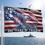 America Navy Flag, 250 Years of Freedom Anchored in Pride Patriotic Grommet Flag