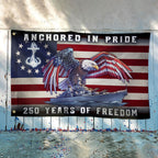 America Navy Flag, 250 Years of Freedom Anchored in Pride Patriotic Grommet Flag
