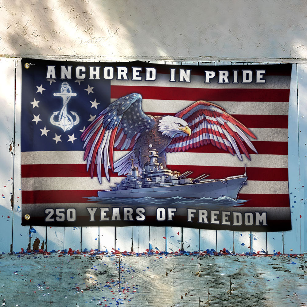 America Navy Flag, 250 Years of Freedom Anchored in Pride Patriotic Grommet Flag